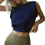 Sexy Navel-Exposed Sweatshirt Summer Loose Sleeveless T-Shirt Running Fitness Yoga Crop Tops Tank Tops For Women. - EX-STOCK CANADA