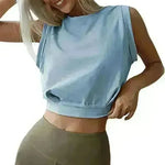 Sexy Navel-Exposed Sweatshirt Summer Loose Sleeveless T-Shirt Running Fitness Yoga Crop Tops Tank Tops For Women. - EX-STOCK CANADA