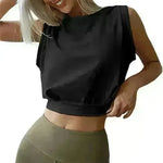 Sexy Navel-Exposed Sweatshirt Summer Loose Sleeveless T-Shirt Running Fitness Yoga Crop Tops Tank Tops For Women. - EX-STOCK CANADA