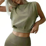 Sexy Navel-Exposed Sweatshirt Summer Loose Sleeveless T-Shirt Running Fitness Yoga Crop Tops Tank Tops For Women. - EX-STOCK CANADA