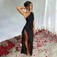 Sexy One-shoulder Backless Split Dress Summer Elegant Slim-fit Solid Color Satin Dresses For Women - EX-STOCK CANADA