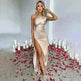 Sexy One-shoulder Backless Split Dress Summer Elegant Slim-fit Solid Color Satin Dresses For Women - EX-STOCK CANADA