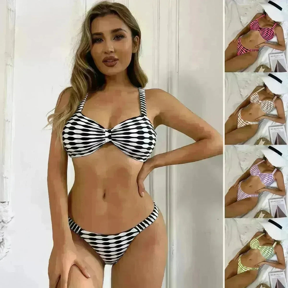 Sexy Striped Print Bikini Summer Beach Swimsuit Set Womens Clothing - EX-STOCK CANADA