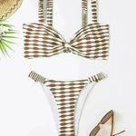 Sexy Striped Print Bikini Summer Beach Swimsuit Set Womens Clothing - EX-STOCK CANADA