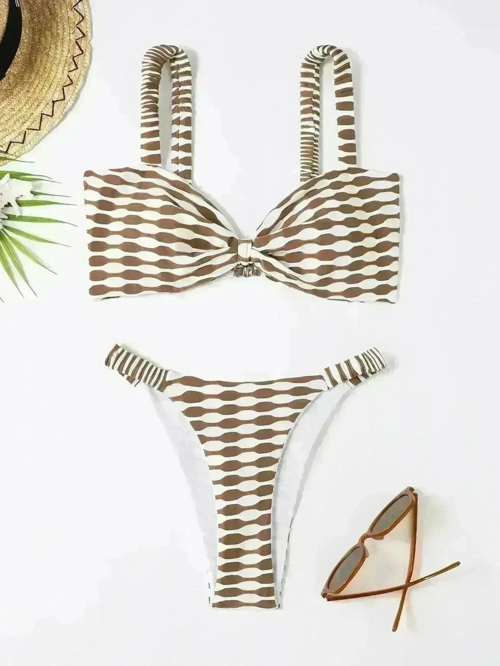 Sexy Striped Print Bikini Summer Beach Swimsuit Set Womens Clothing - EX-STOCK CANADA