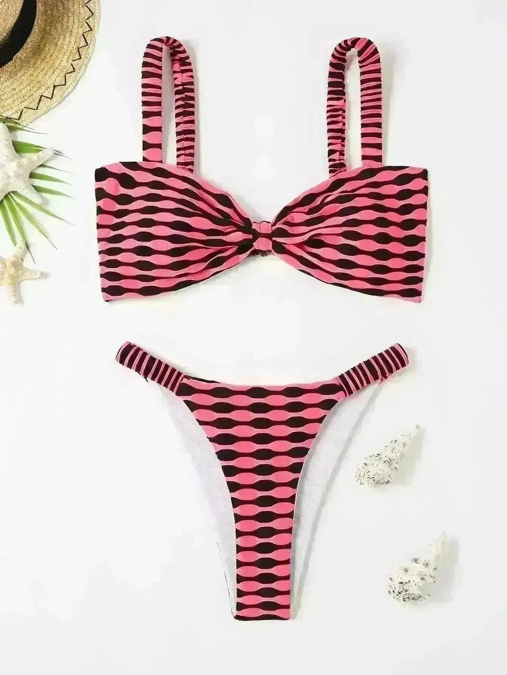 Sexy Striped Print Bikini Summer Beach Swimsuit Set Womens Clothing - EX-STOCK CANADA