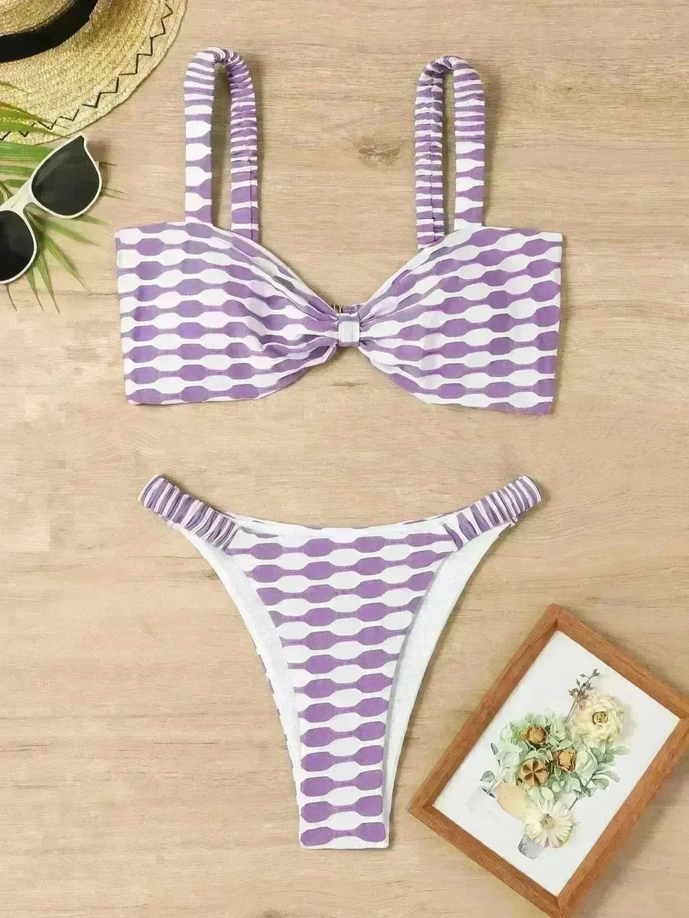 Sexy Striped Print Bikini Summer Beach Swimsuit Set Womens Clothing - EX-STOCK CANADA