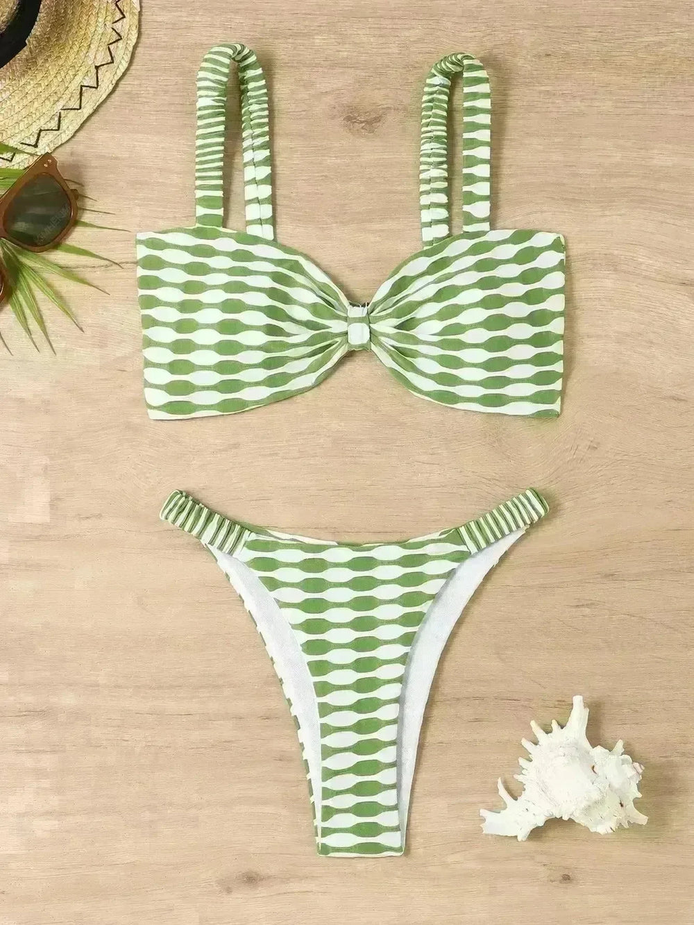Sexy Striped Print Bikini Summer Beach Swimsuit Set Womens Clothing - EX-STOCK CANADA