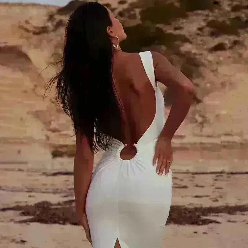 Sexy V-neck Backless Slit Slim Fit Summer Dress - EX-STOCK CANADA