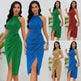 Shiny Stand Collar Formal Dress Slim Fit Sexy Slit Irregular Dress - EX-STOCK CANADA