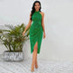 Shiny Stand Collar Formal Dress Slim Fit Sexy Slit Irregular Dress - EX-STOCK CANADA