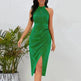 Shiny Stand Collar Formal Dress Slim Fit Sexy Slit Irregular Dress - EX-STOCK CANADA