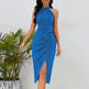 Shiny Stand Collar Formal Dress Slim Fit Sexy Slit Irregular Dress - EX-STOCK CANADA