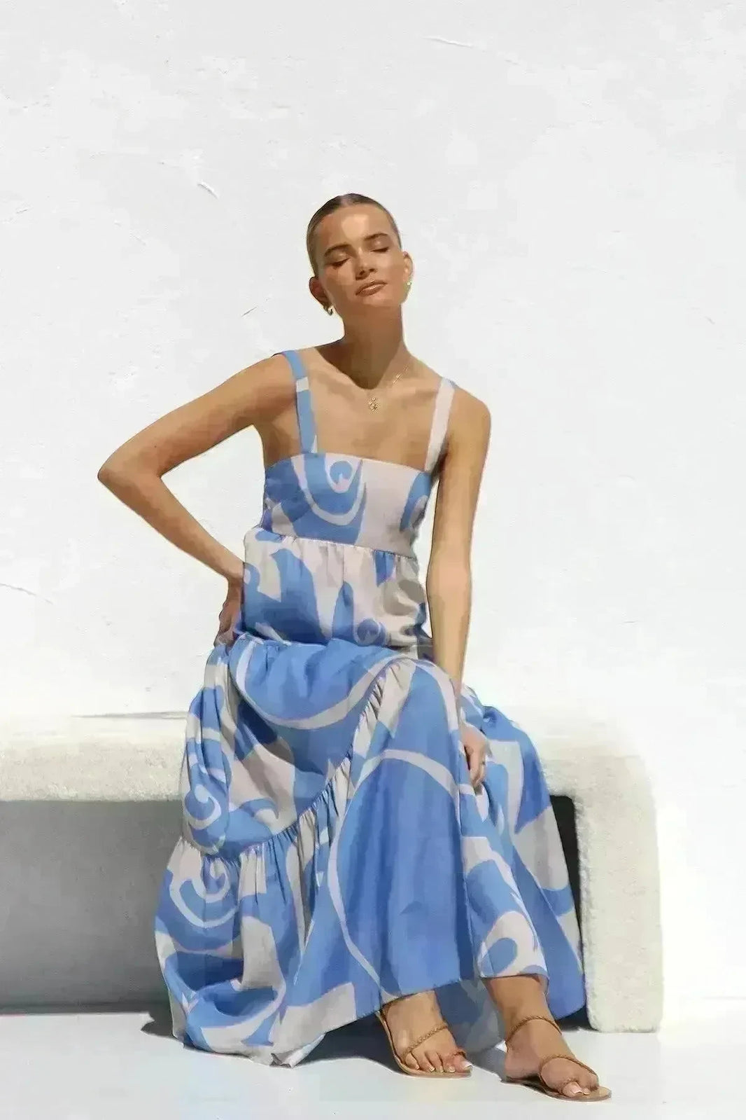 Simple Printing Fashion Suspenders Large Swing Dress - EX-STOCK CANADA