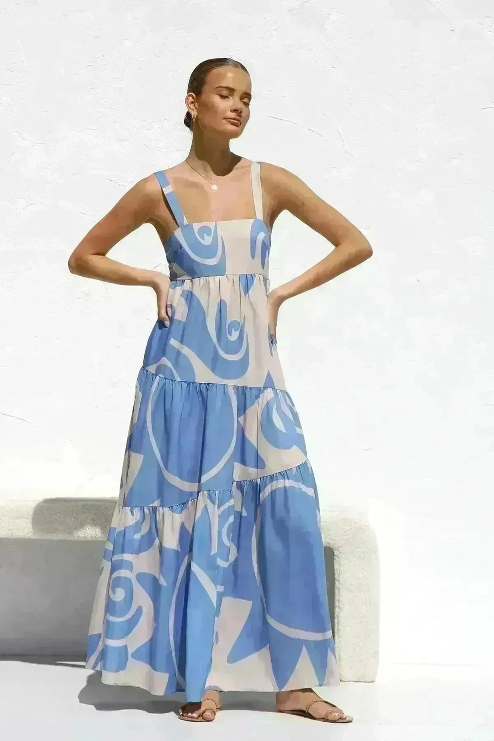 Simple Printing Fashion Suspenders Large Swing Dress - EX-STOCK CANADA