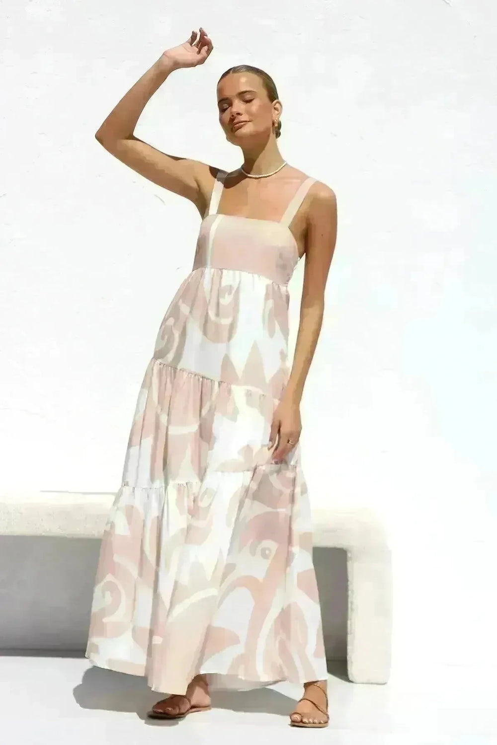 Simple Printing Fashion Suspenders Large Swing Dress - EX-STOCK CANADA