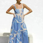 Simple Printing Fashion Suspenders Large Swing Dress - EX-STOCK CANADA