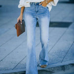 Simple Slim-fit Washed Denim Trousers With Pockets For Women - EX-STOCK Canada