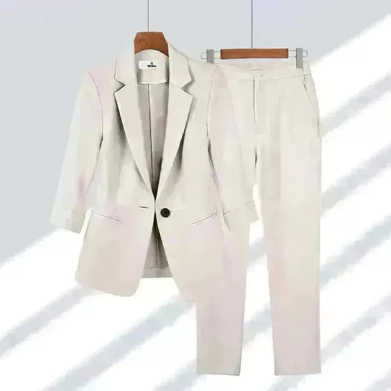 Simple Solid Color Suit Two-piece Set - EX-STOCK CANADA