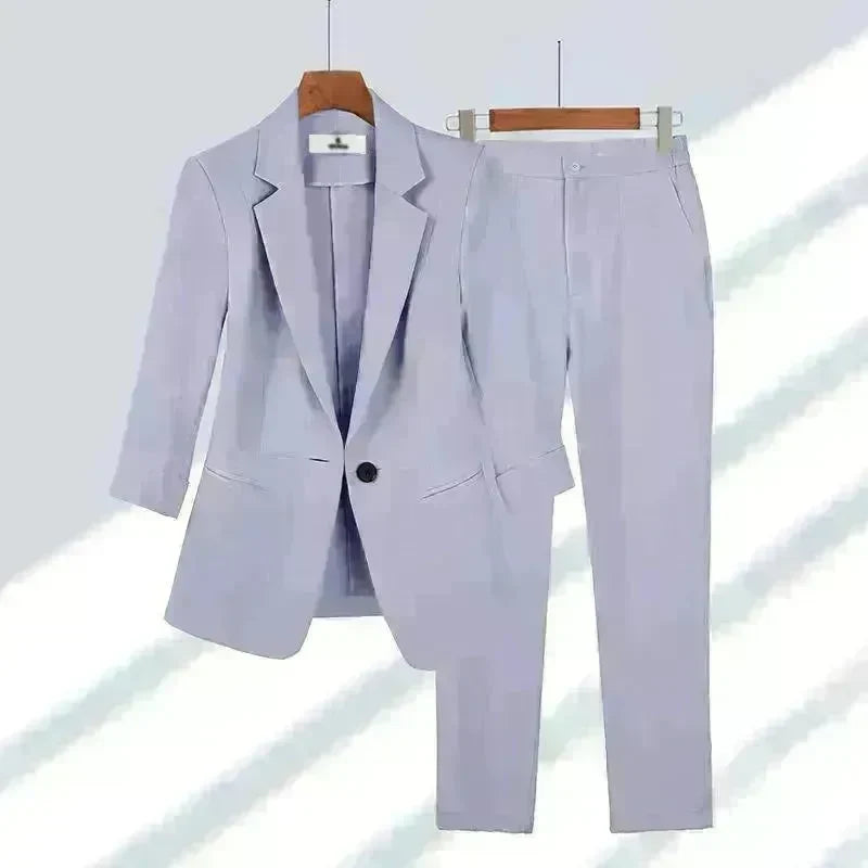 Simple Solid Color Suit Two-piece Set - EX-STOCK CANADA