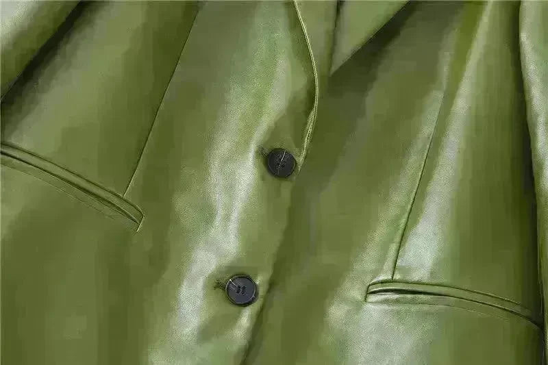 Single Breasted Casual Imitation Leather Suit Jacket Trousers Suit Women - EX-STOCK CANADA
