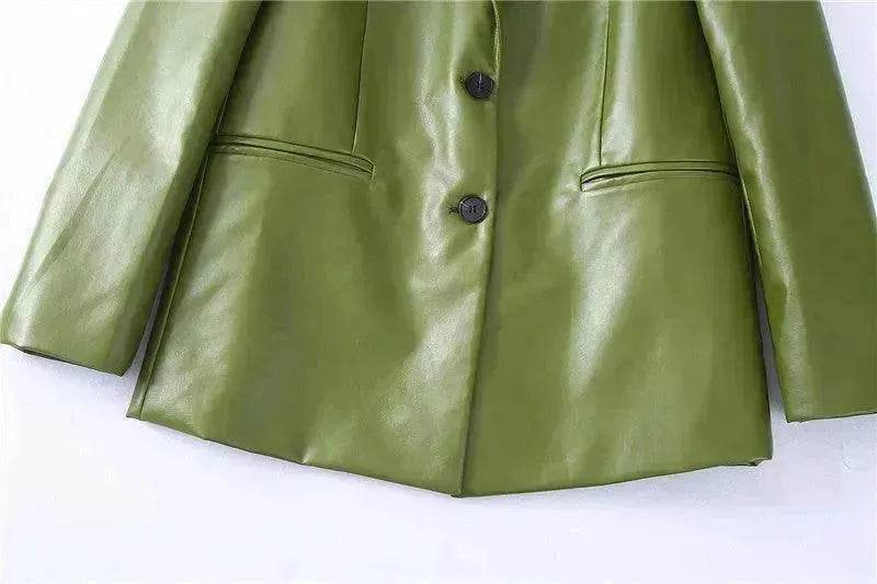 Single Breasted Casual Imitation Leather Suit Jacket Trousers Suit Women - EX-STOCK Canada