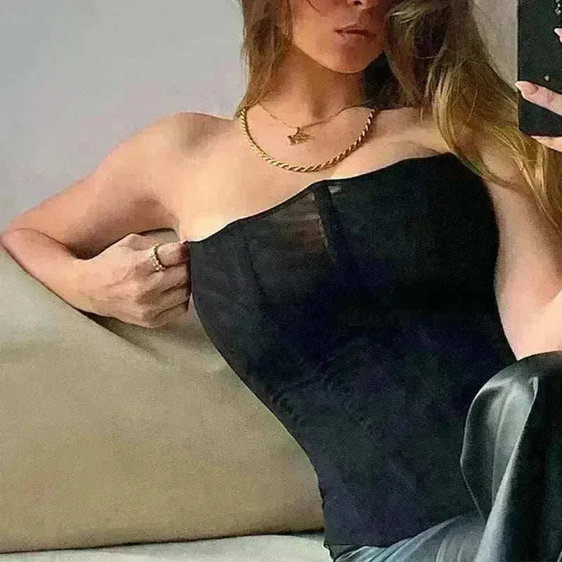 Skinny Sleeveless Tube Top Women Summer New Mesh Crop Corset Tank Party Streetwear Chest - EX-STOCK CANADA