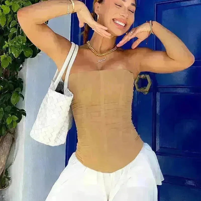 Skinny Sleeveless Tube Top Women Summer New Mesh Crop Corset Tank Party Streetwear Chest - EX-STOCK CANADA