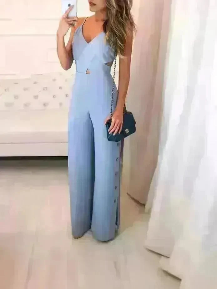 SLeeveless Hollow-out Camisole High Waist Slim Solid Color Jumpsuit - EX-STOCK CANADA