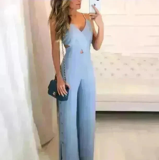 SLeeveless Hollow-out Camisole High Waist Slim Solid Color Jumpsuit - EX-STOCK CANADA