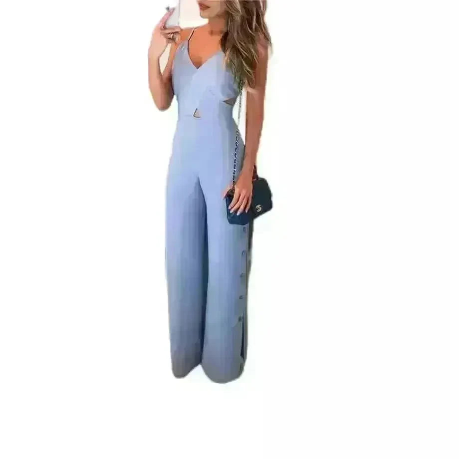 SLeeveless Hollow-out Camisole High Waist Slim Solid Color Jumpsuit - EX-STOCK CANADA