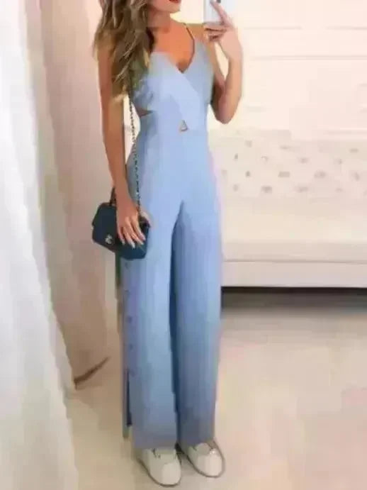 SLeeveless Hollow-out Camisole High Waist Slim Solid Color Jumpsuit - EX-STOCK CANADA