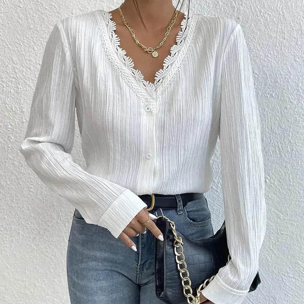 White Slim Fit Long Sleeve Shirt evening Top Women - EX-STOCK Canada