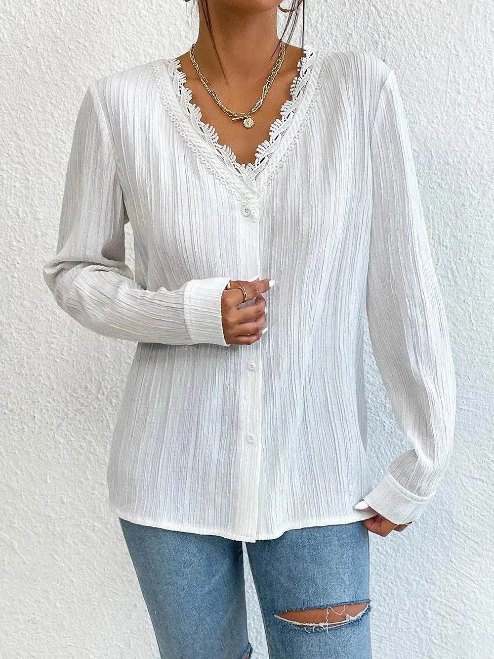 White Slim Fit Long Sleeve Shirt evening Top Women - EX-STOCK Canada