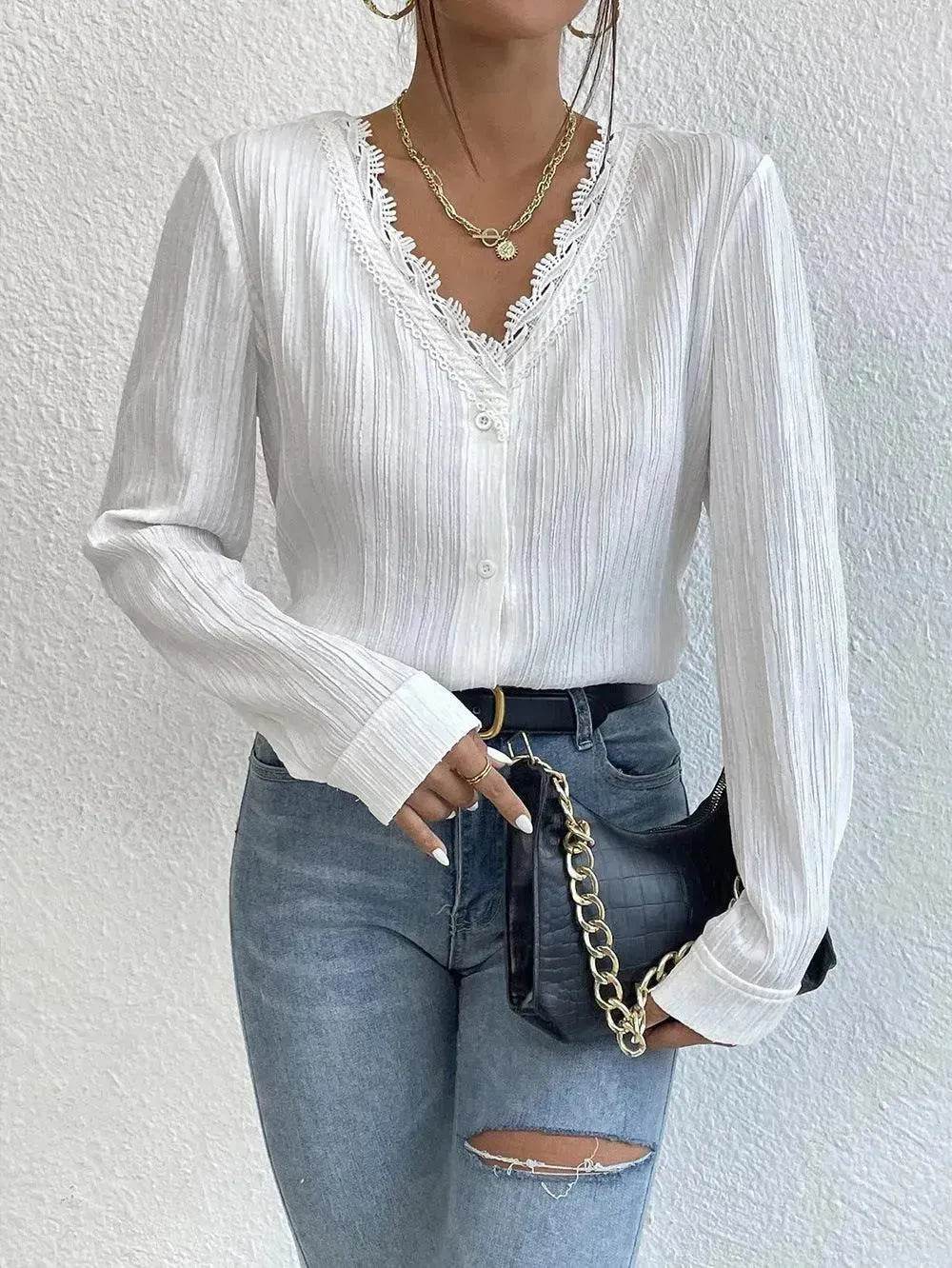 White Slim Fit Long Sleeve Shirt evening Top Women - EX-STOCK Canada