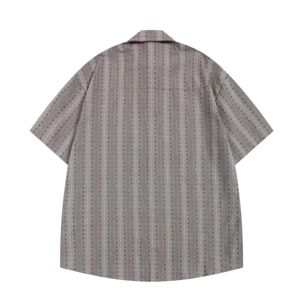 Small Floral Vertical Stripes Casual Short-sleeved Shirt - EX-STOCK Canada