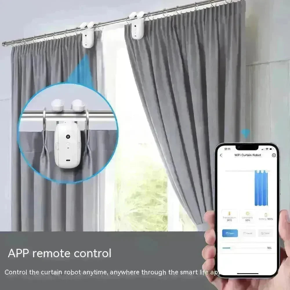 Smart Intelligent Curtain Opener Robot Motor BT Voice Control Switch Electric Curtain Robot APP Control Timer Setup Compatible with Home for Roman Rod - EX-STOCK CANADA