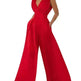 Solid Color And V-neck High Waist Wide Leg Jumpsuit - EX-STOCK CANADA