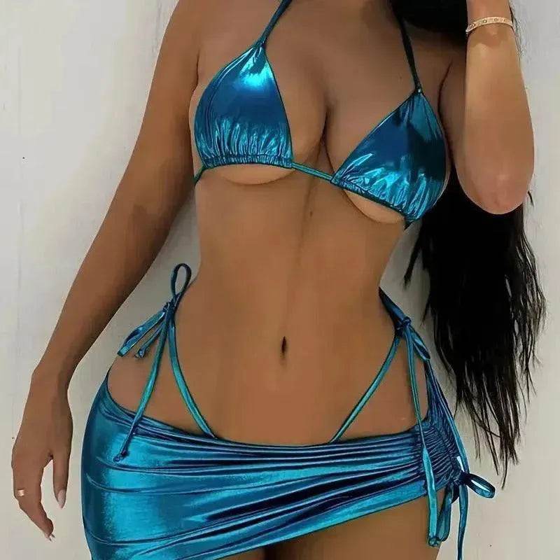Solid Color Bronzing Glossy Charming Lacing Swimsuit - EX-STOCK Canada