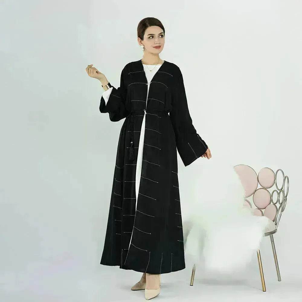 Solid Color Cardigan Abaya Dress Robe for Elegant Arab Dubai Turkey Middle Eastern Women. - EX-STOCK Canada