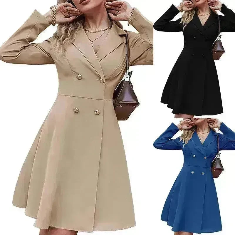 Solid Color Double Breasted Long Sleeve Trench Coat Fashion Slim Coat - EX-STOCK CANADA