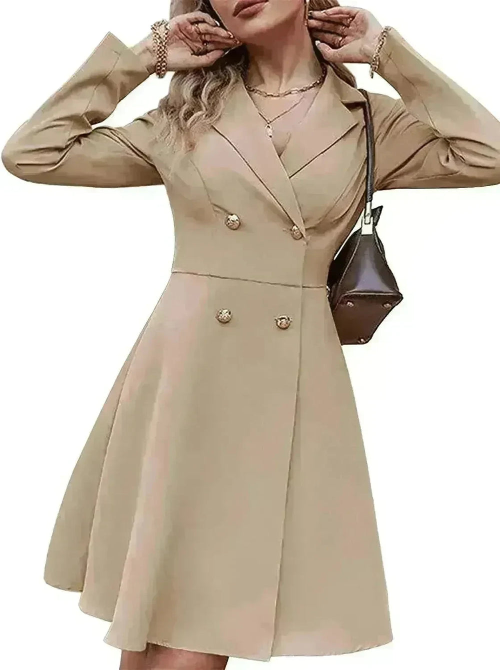 Solid Color Double Breasted Long Sleeve Trench Coat Fashion Slim Coat - EX-STOCK CANADA