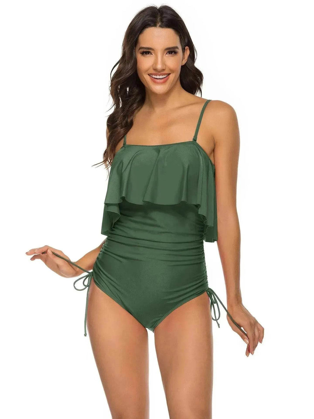 Solid Color Girl Charming Shoulder Strap Big Ruffled One-piece Type Triangle Swimsuit - EX-STOCK Canada