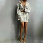 Solid Color Knitted Stand-up Collar Bikini Swimsuit Blouse Suit - EX-STOCK CANADA