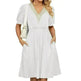 Solid Color Lace V-neck Patchwork Short Sleeve Pocket Waist Dress - EX-STOCK CANADA
