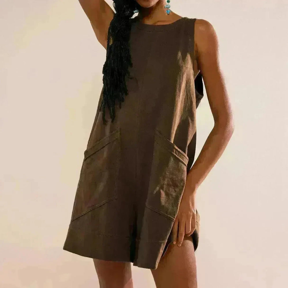Solid Color Loose Jumpsuit With Pockets Fashion Summer Straight Cargo Shorts Overall Pants Beach Womens Clothing - EX-STOCK CANADA