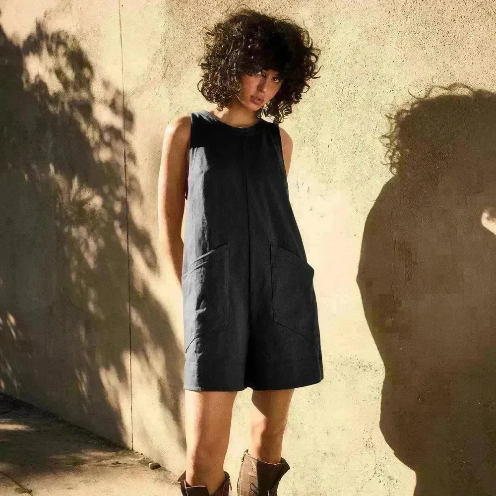 Solid Color Loose Jumpsuit With Pockets Fashion Summer Straight Cargo Shorts Overall Pants Beach Womens Clothing - EX-STOCK CANADA
