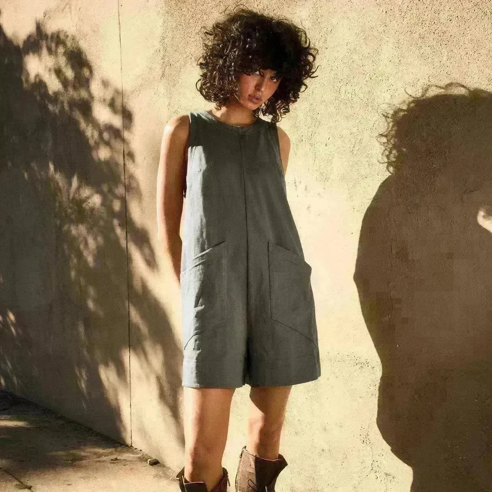 Solid Color Loose Jumpsuit With Pockets Fashion Summer Straight Cargo Shorts Overall Pants Beach Womens Clothing - EX-STOCK CANADA