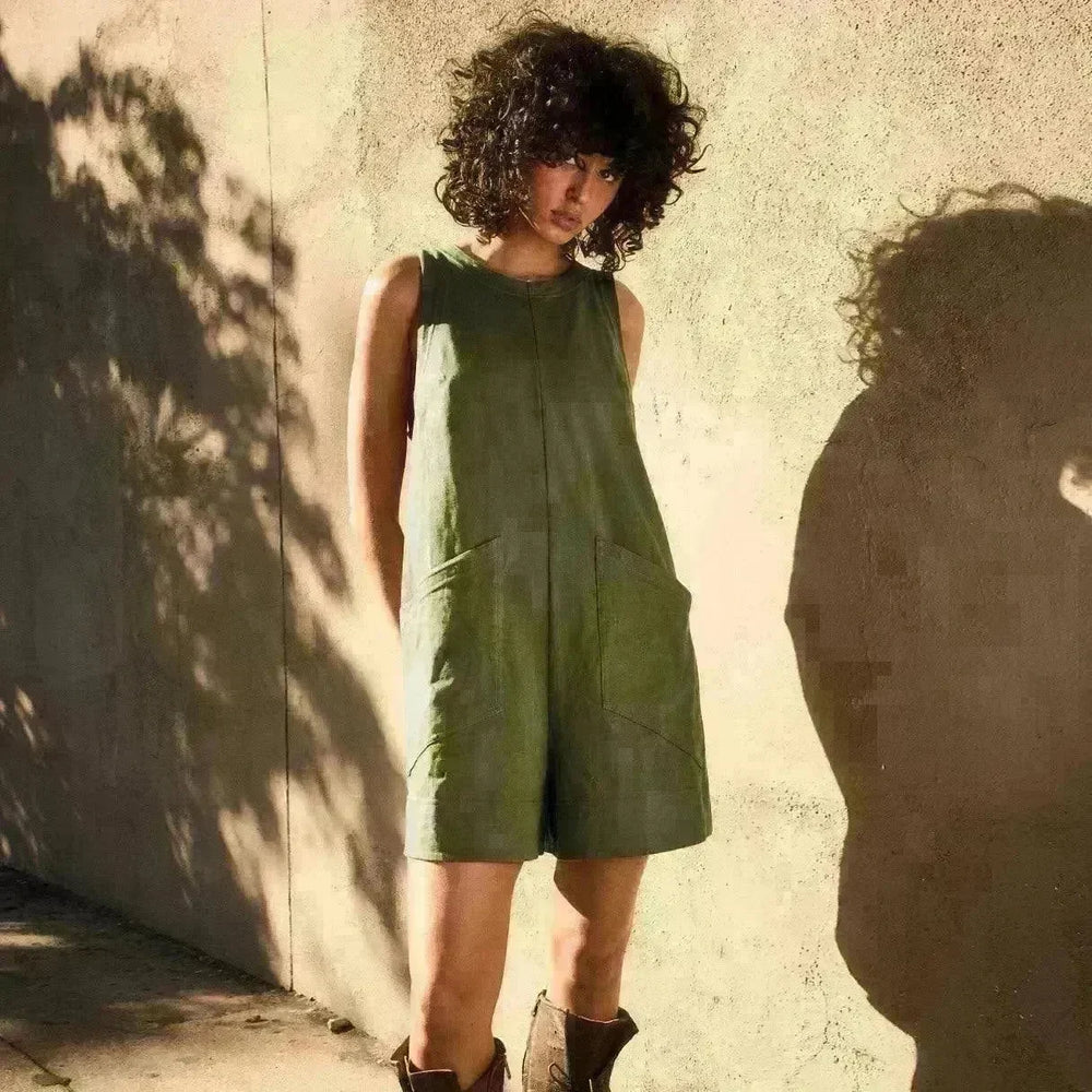 Solid Color Loose Jumpsuit With Pockets Fashion Summer Straight Cargo Shorts Overall Pants Beach Womens Clothing - EX-STOCK CANADA