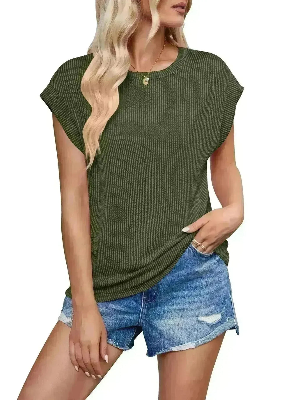 Solid Color Stripe Bat-sleeve T-shirt Summer Casual Loose Vest Tank Tops for Women. - EX-STOCK CANADA